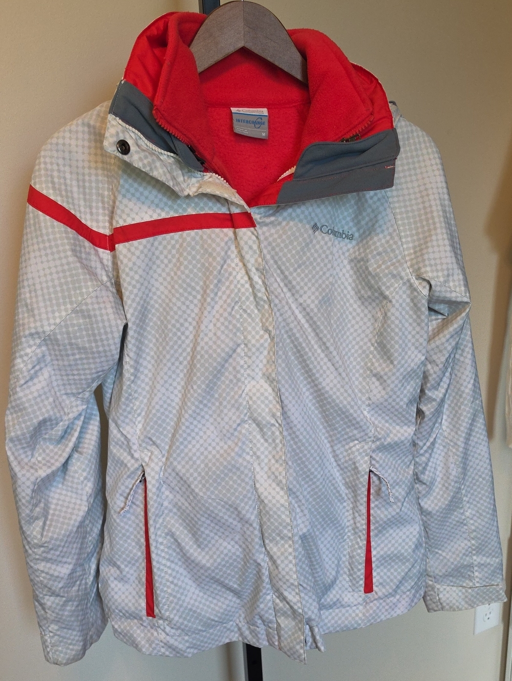 Columbia Women's Light Gray Tri-Climate Coat with Bright Coral Lining, Size Med